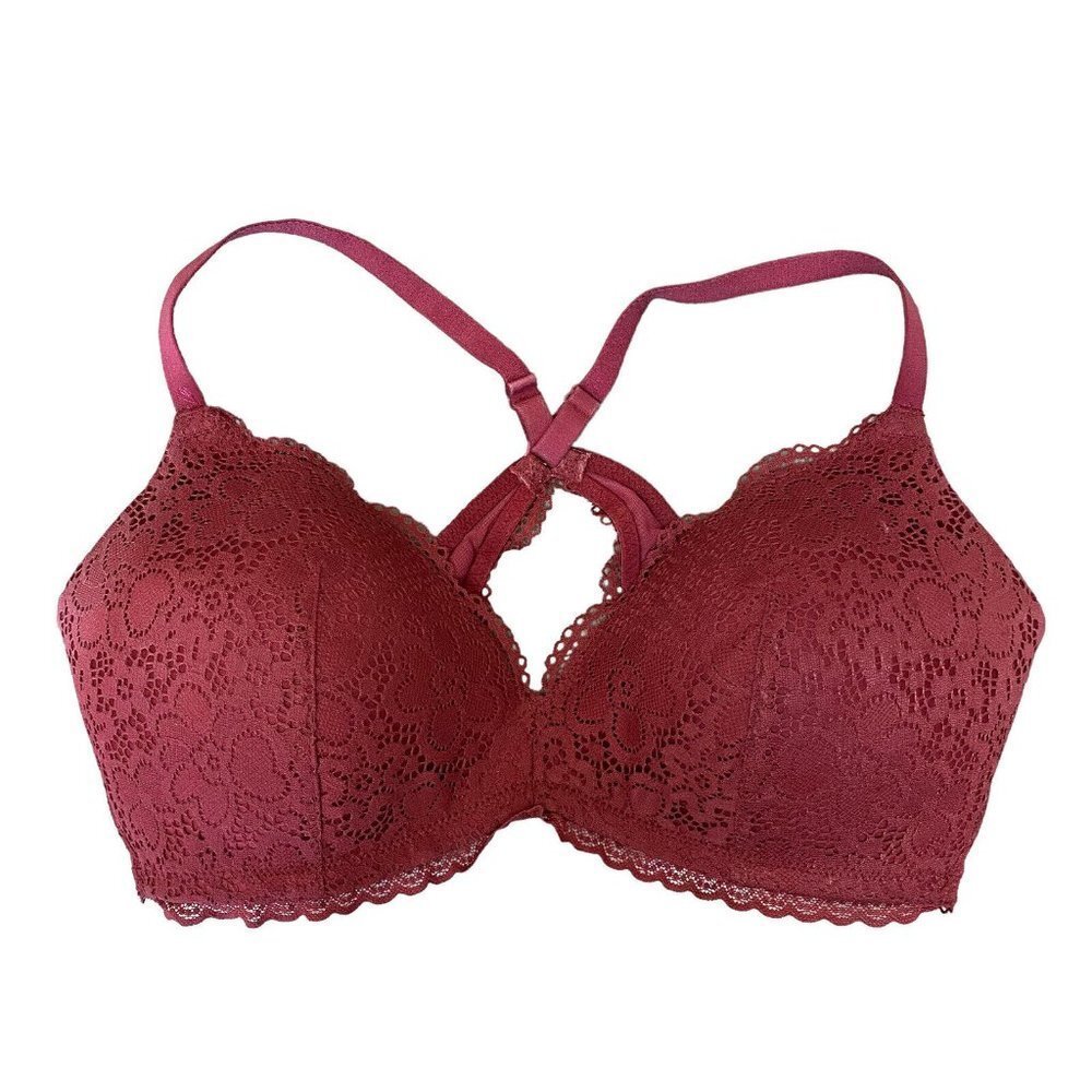 Aerie Real Sunnie Wireless Bra Size 34D Beige Rust Maroon Lace Back